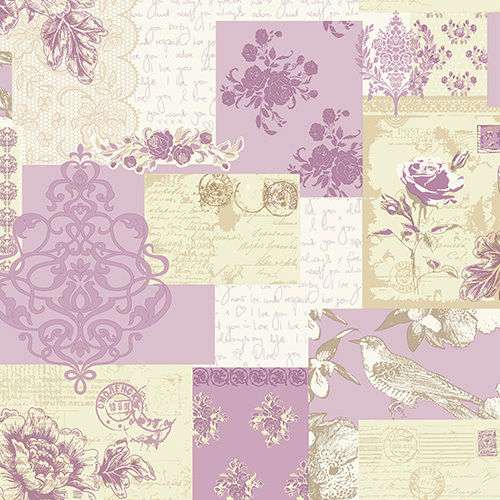 Printed Wafer Paper - Vintage Lavender Patchwork - Click Image to Close